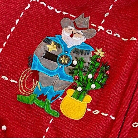 Victoria Jones Vintage Embroidered Embellished Santa Xmas Cardigan Sweater Sz 2X - Picture 7 of 16